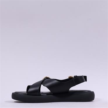 Wonders Horizon Toepost Cross Sandal - Black Gold Leather
